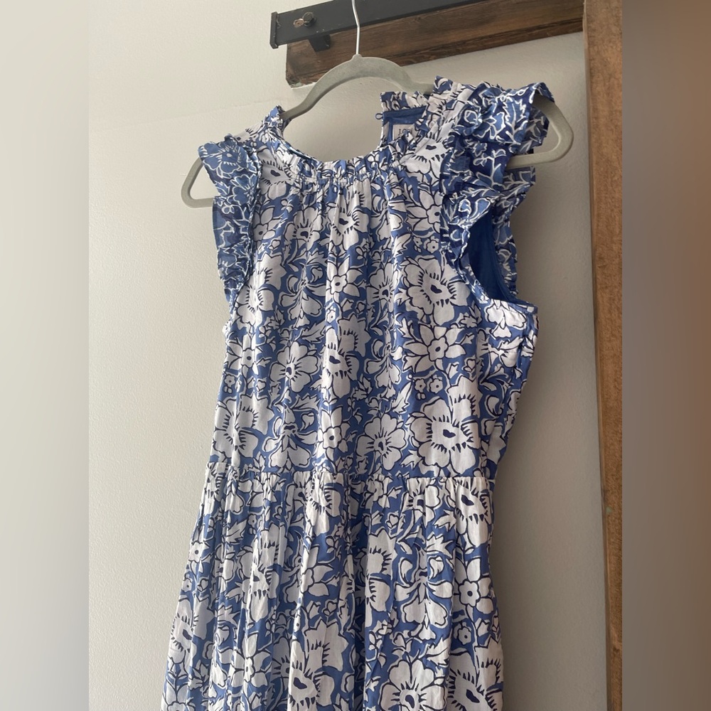 J Crew NWT Ruffle Tiered Blue Size 4 Floral Midi Short Sleeve Dress Cotton Light - Picture 5 of 14